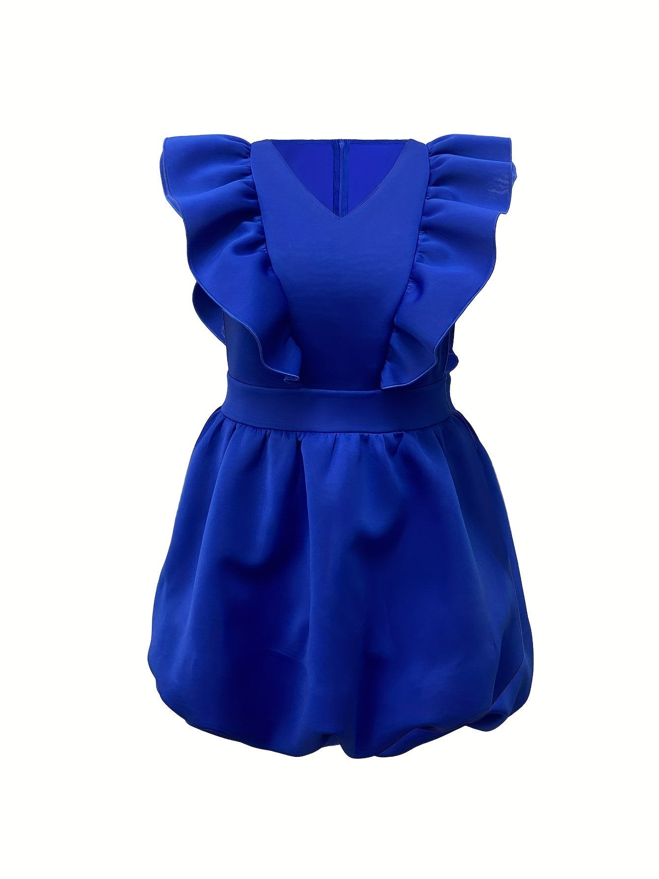 Plus Size Women's Casual V-Neck Ruffled Sleeve Dress Flowy A-Line Solid Blue Elegant Party-Elegant Fashion Styles