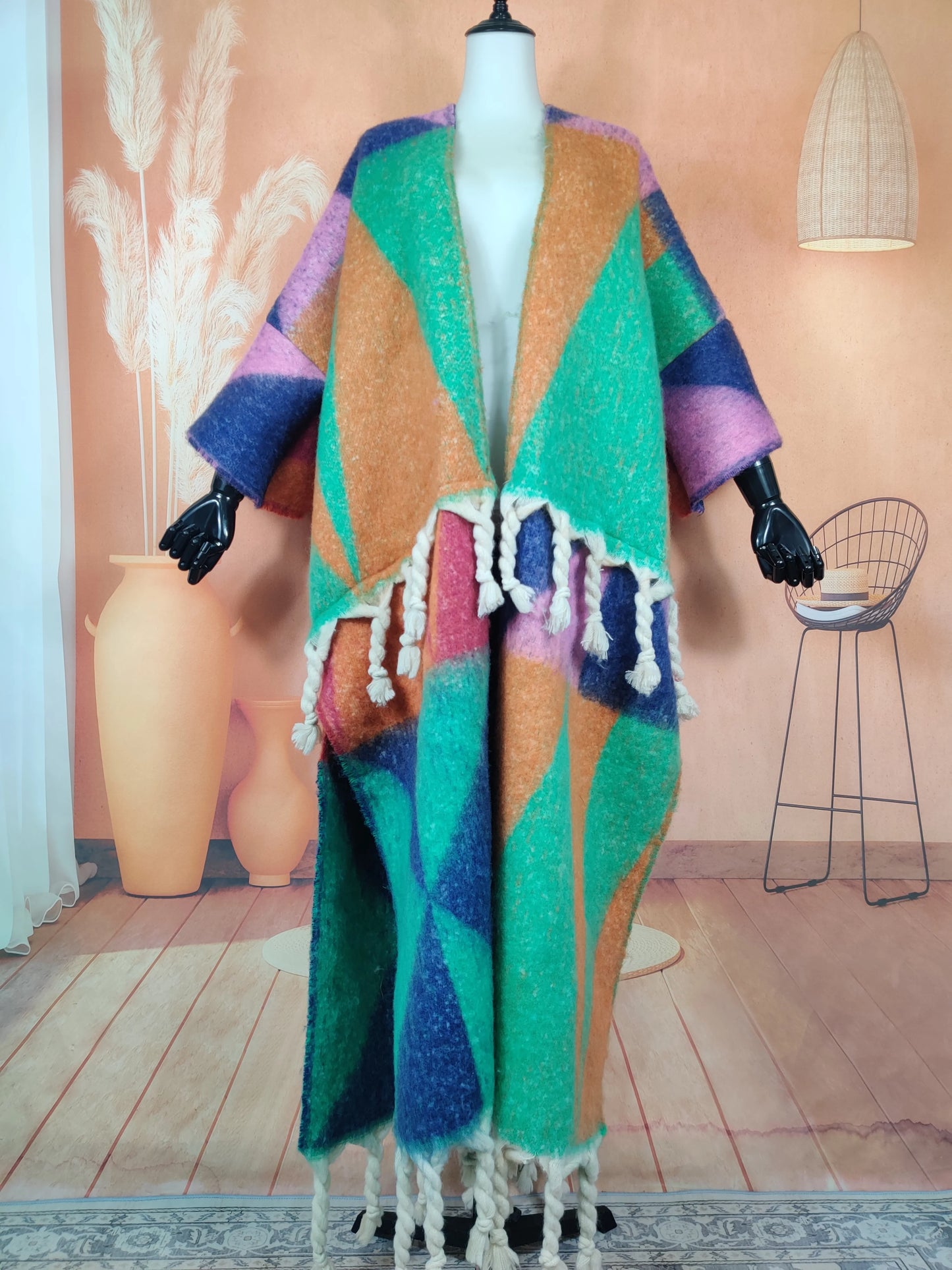 Fuzzy Long Cardigans Oversized Multicolor Women Coat