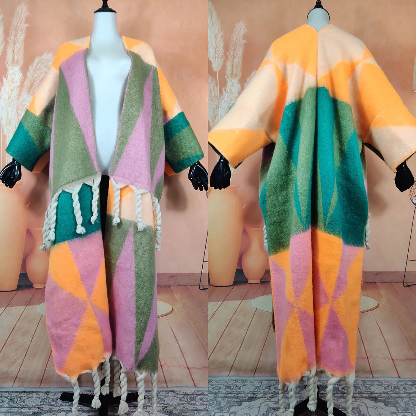 Fuzzy Long Cardigans Oversized Multicolor Women Coat