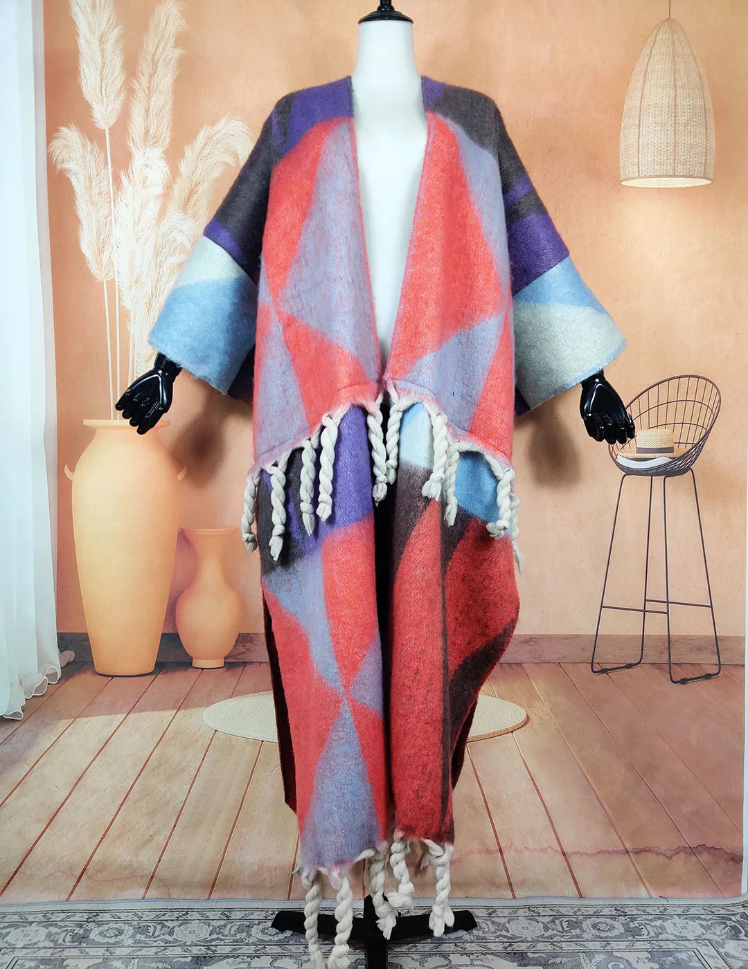 Fuzzy Long Cardigans Oversized Multicolor Women Coat