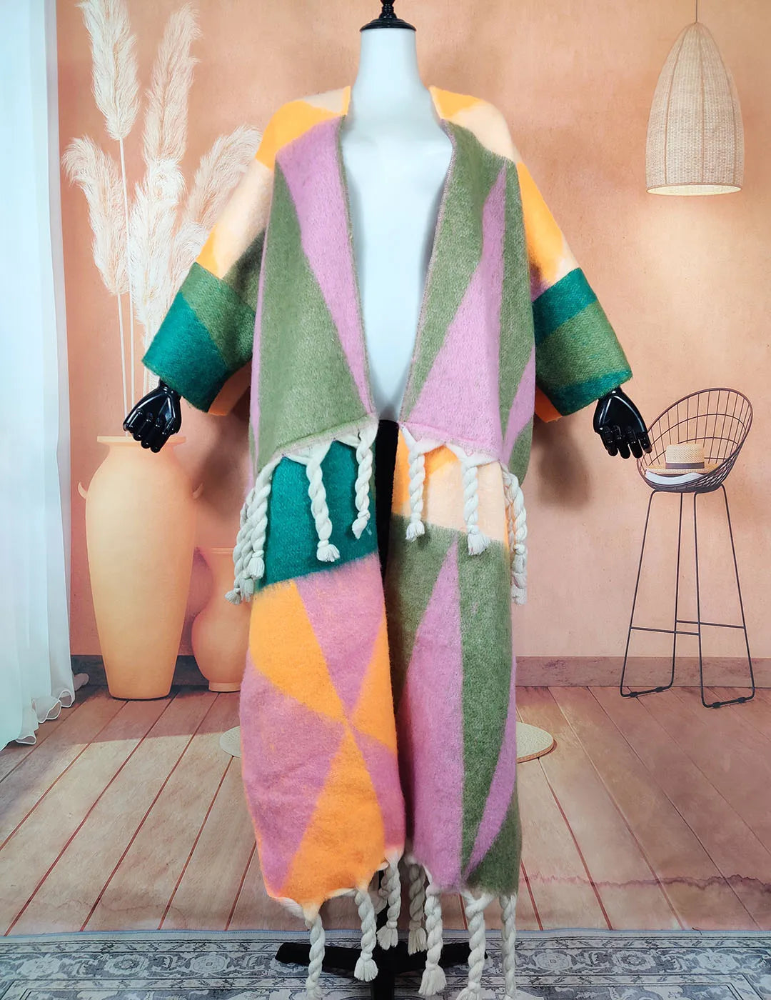 Fuzzy Long Cardigans Oversized Multicolor Women Coat
