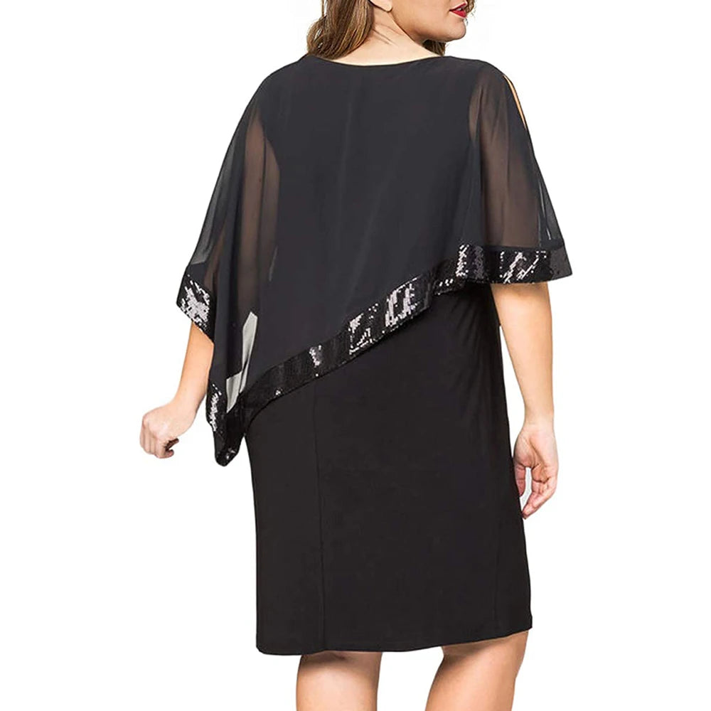 Plus Size Summer Dress Women Asymmetric Chiffon Strapless Sequins Dresses Party
