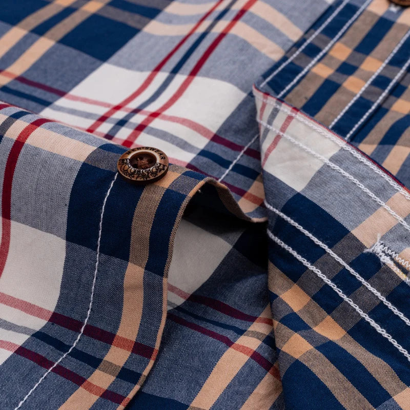 England Style Casual Checkered Shirts Pocketless Button-down Cotton Long Sleeve Standard-fit Plaid Shirt