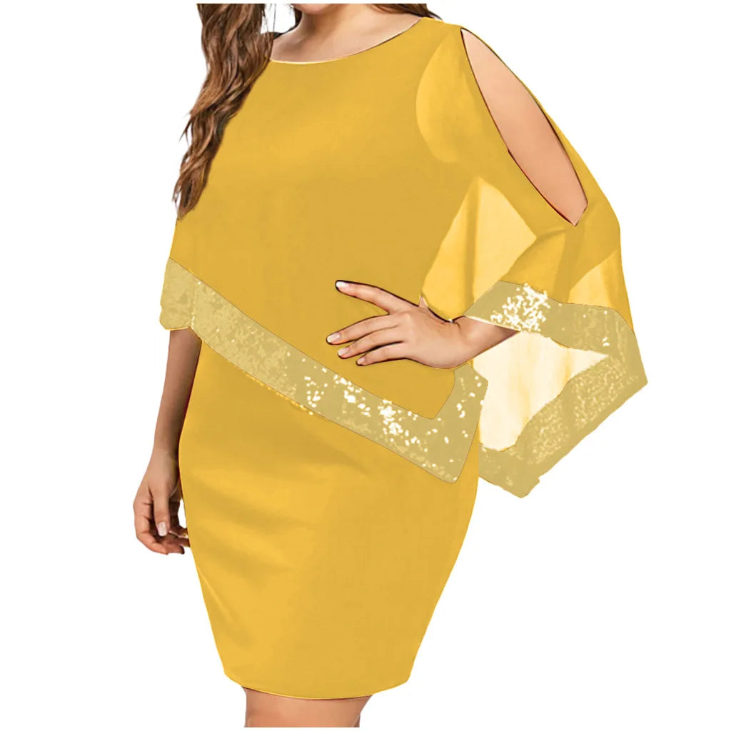 Plus Size Summer Dress Women Asymmetric Chiffon Strapless Sequins Dresses Party