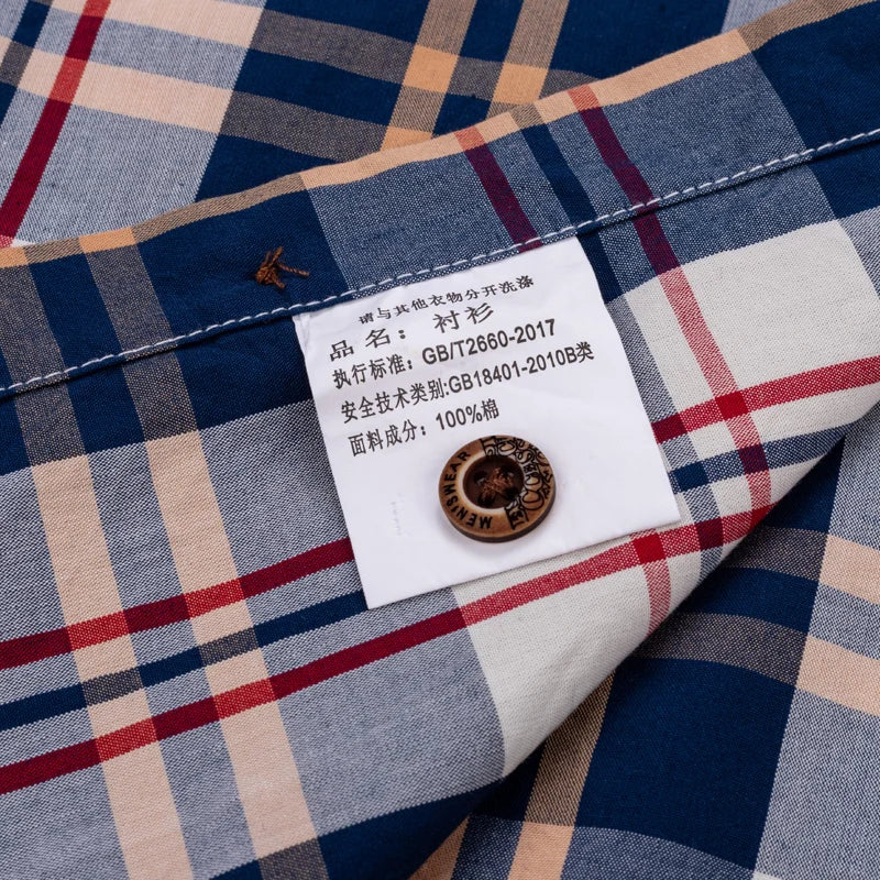 England Style Casual Checkered Shirts Pocketless Button-down Cotton Long Sleeve Standard-fit Plaid Shirt