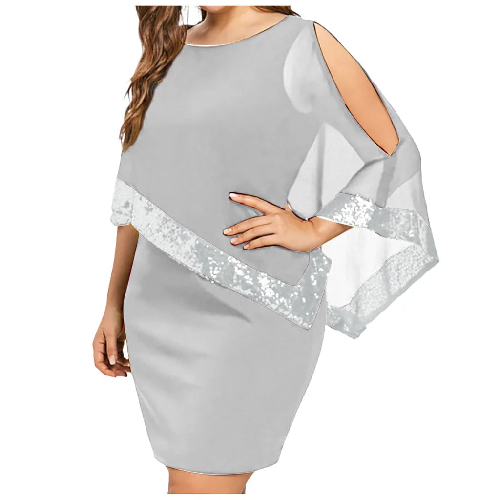 Plus Size Summer Dress Women Asymmetric Chiffon Strapless Sequins Dresses Party