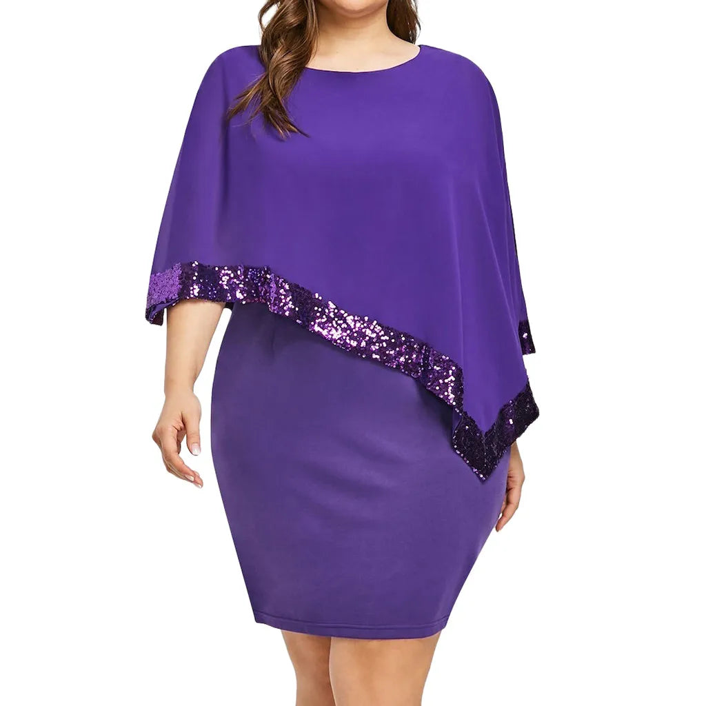 Plus Size Summer Dress Women Asymmetric Chiffon Strapless Sequins Dresses Party