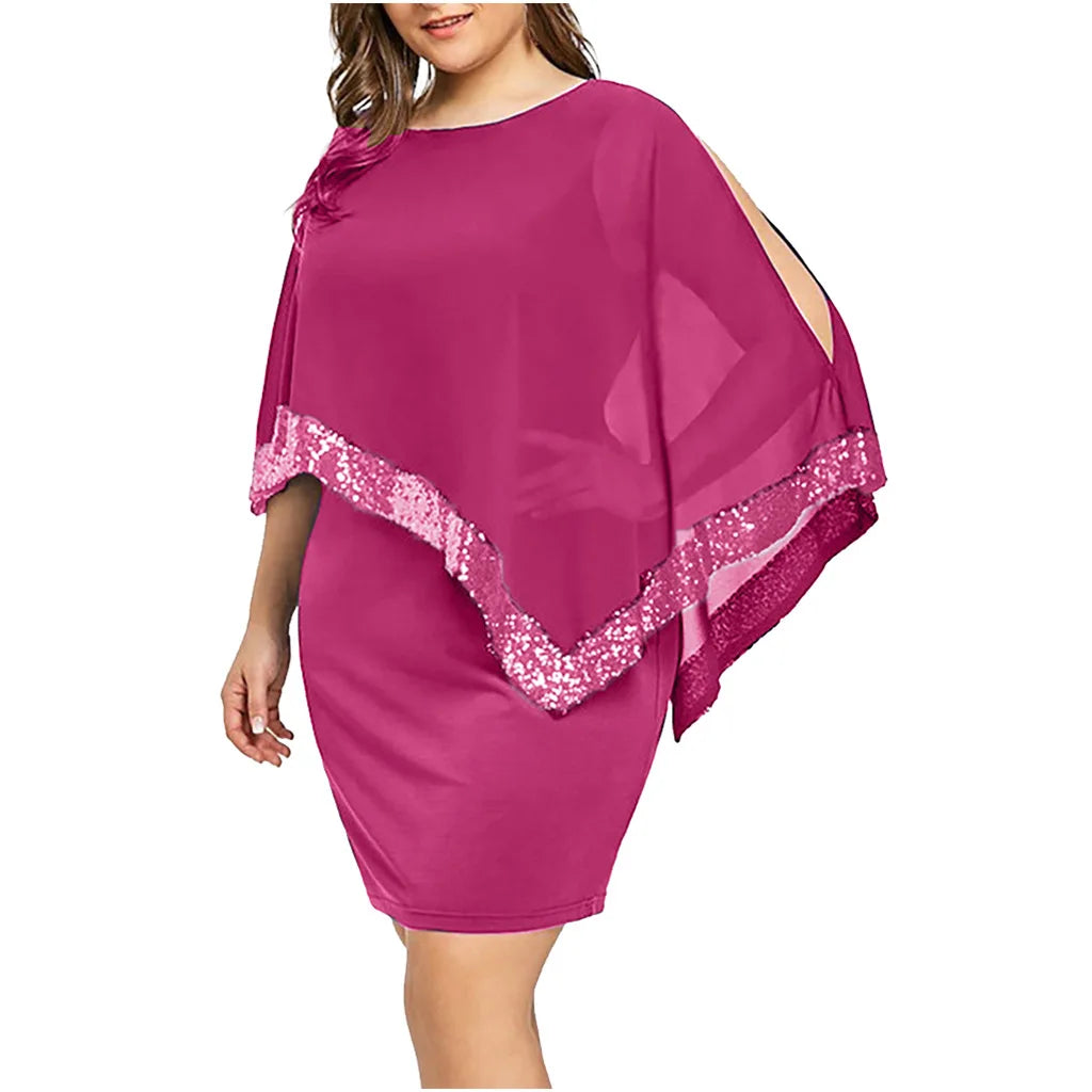Plus Size Summer Dress Women Asymmetric Chiffon Strapless Sequins Dresses Party