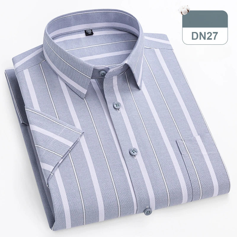 cotton oxford short sleeve shirts men slim fit formal shirt soft plaid office