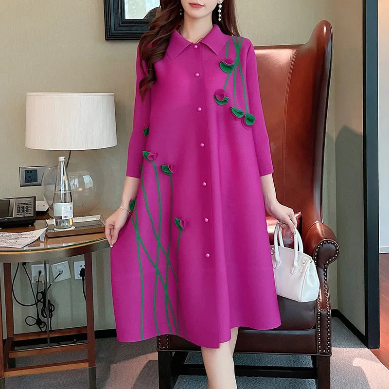 Pleated Women's Spring Cardigan Dress Pleated Dress
