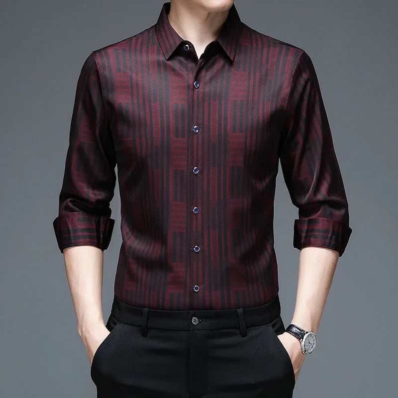 Casual Printed Long Sleeved Lapel Shirt Wrinkle Free Top