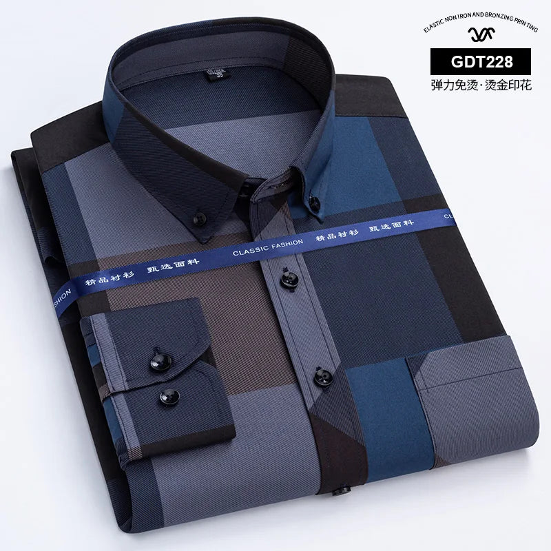 Anti-wrinkle Business Casual Print Thin Plaid Soft Slim Fit