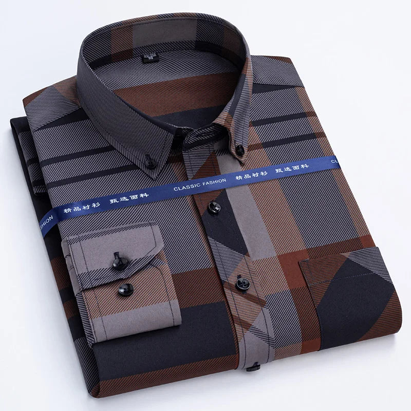 Anti-wrinkle Business Casual Print Thin Plaid Soft Slim Fit