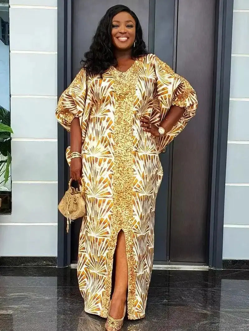 Women Plus Sequin Outfit Gown Kaftan Party Long Maxi Dress Denicy