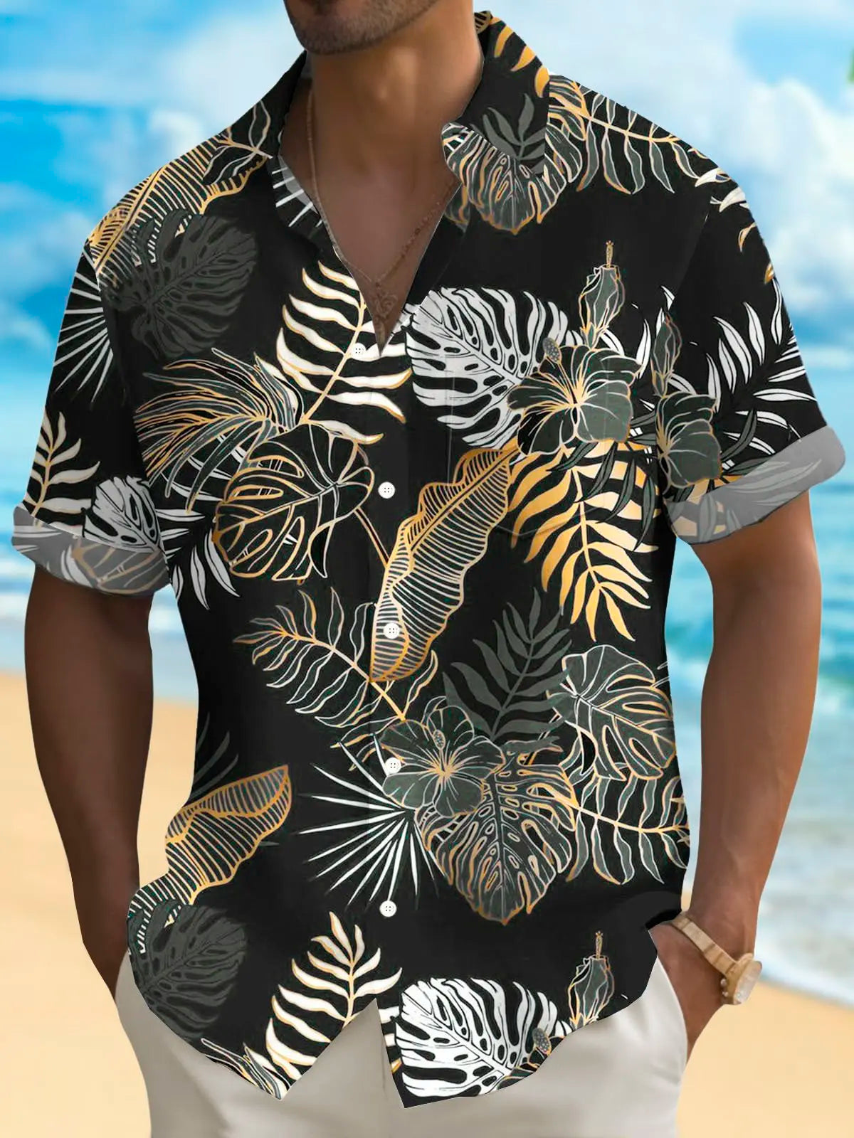 Hawaiian Print Men's Shirt Casual Summer Turndown Short Sleeve Shirt