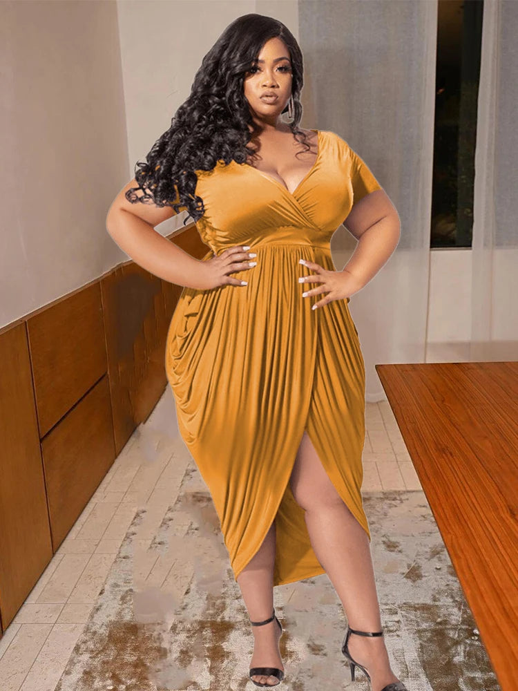 Elegant Dresses Women Short Sleeve V Bodycon Ladies Plus Size Dresses