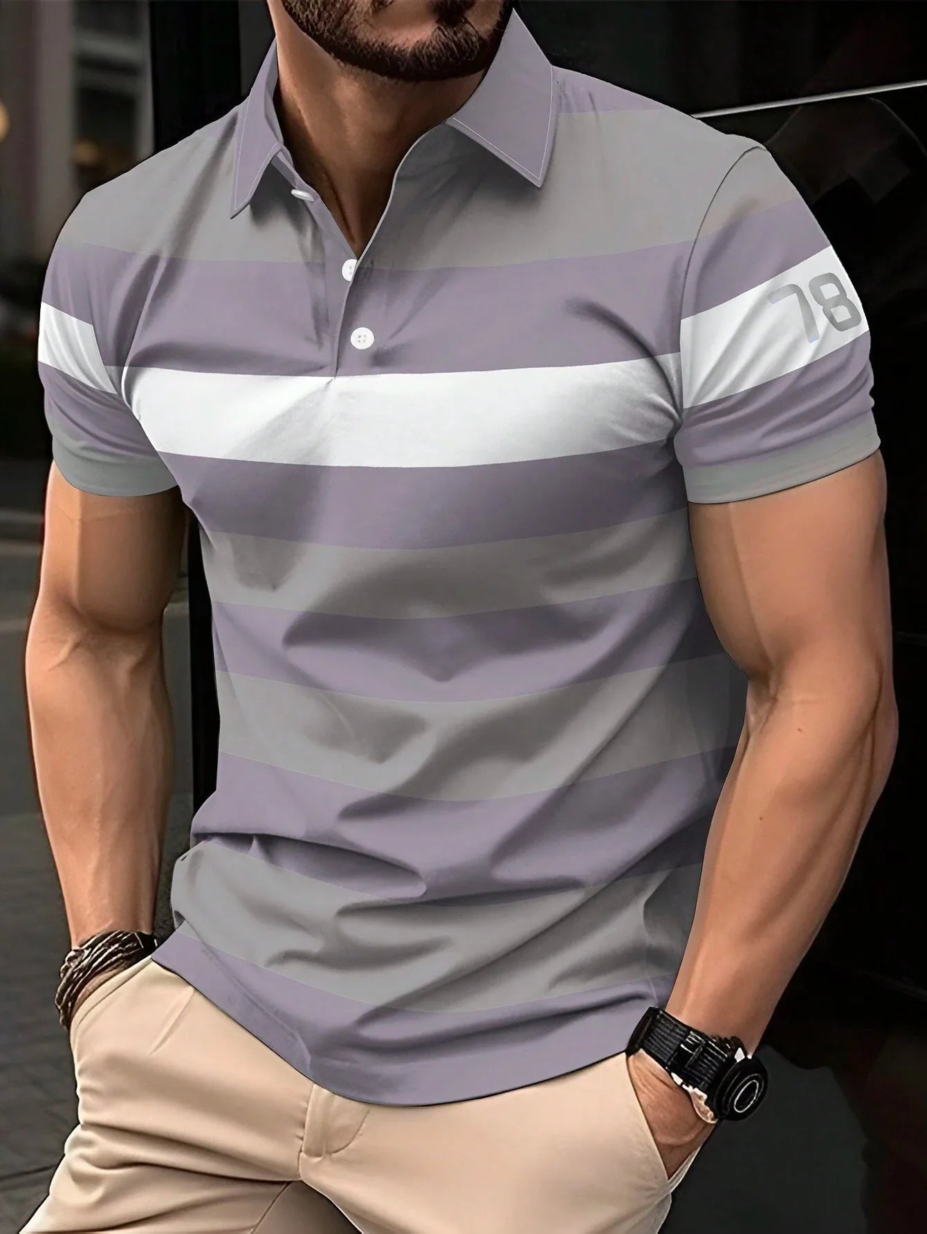 Mens striped summer short sleeved lapel polo shirt business