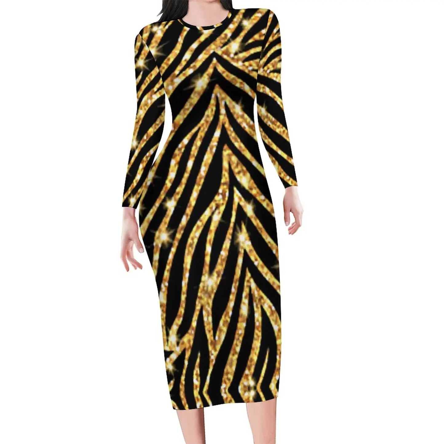Colorful Zebra Dress Long Sleeve Vintage Dresses Summer Ladies Streetwear Bodycon Dress