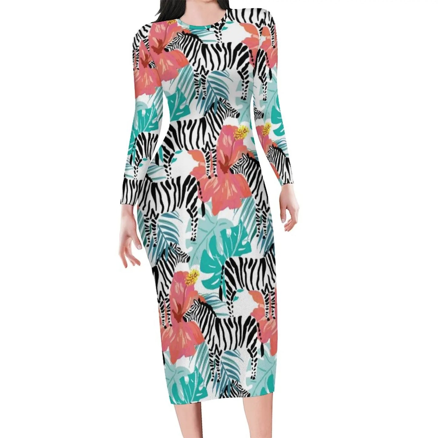 Colorful Zebra Dress Long Sleeve Vintage Dresses Summer Ladies Streetwear Bodycon Dress