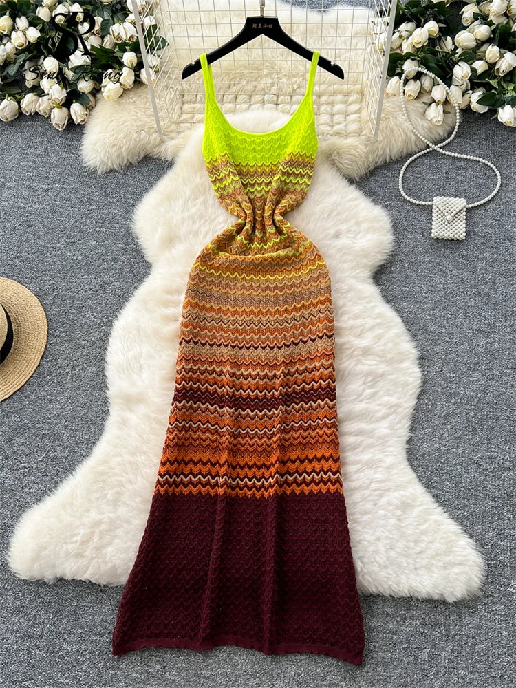 Beachwear Dress Spaghetti Strap Sleeveless Summer Women Vacation Long Dress