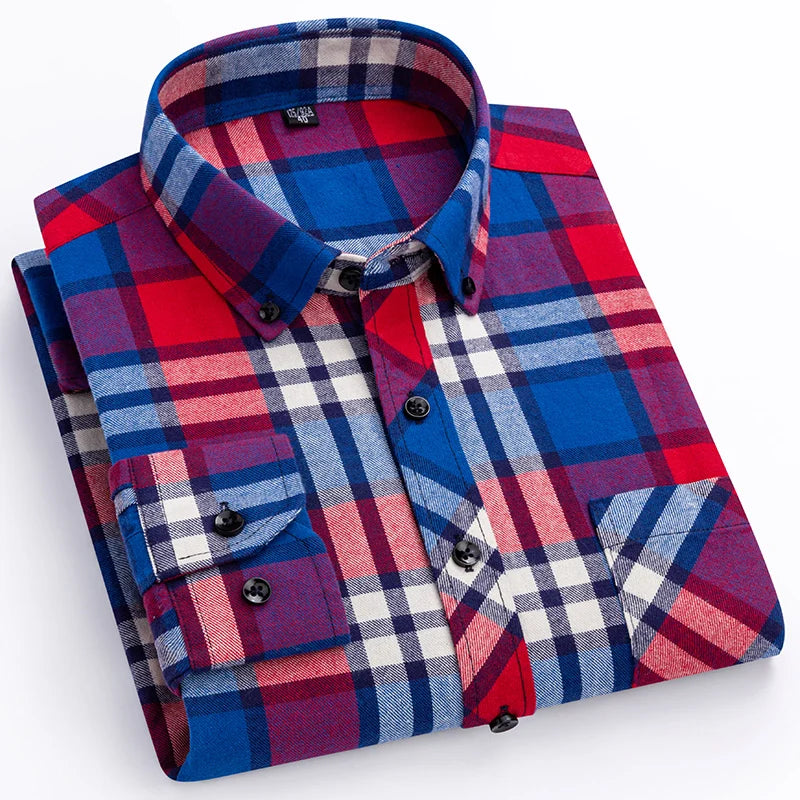 Royal Blue long-sleeve shirts men slim fit casual plaid shirt