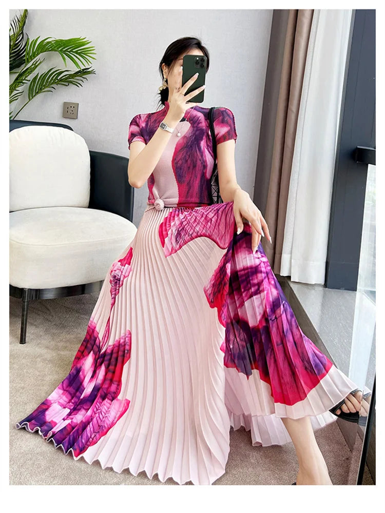 Pleated Suit Loose Top Women's High Waist Two-Piece Oversize skirt Suit