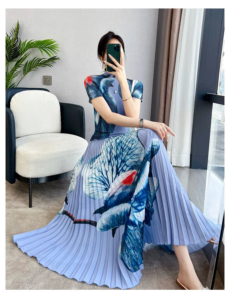 Pleated Suit Loose Top Women's High Waist Two-Piece Oversize skirt Suit