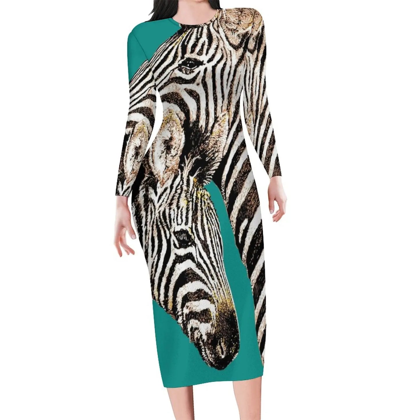Colorful Zebra Dress Long Sleeve Vintage Dresses Summer Ladies Streetwear Bodycon Dress
