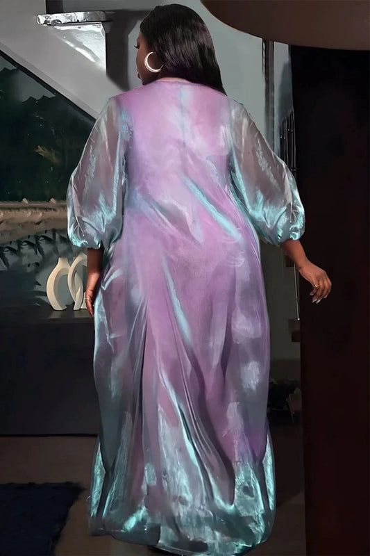 Plus Size Semi Formal Dress Green Lantern Sleeve Maxi Dress Party Long Dress