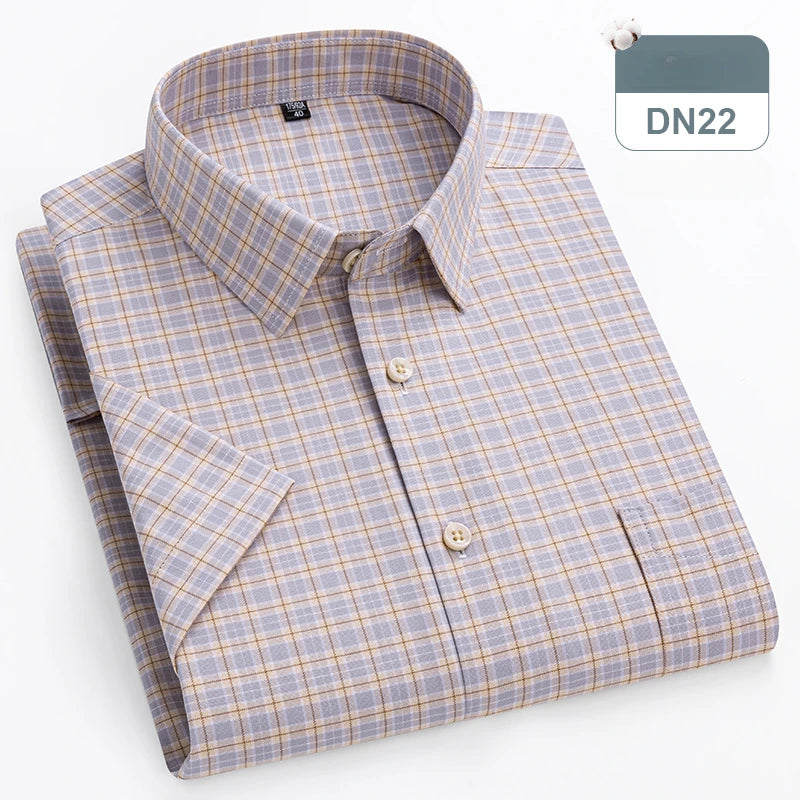 cotton oxford short sleeve shirts men slim fit formal shirt soft plaid office