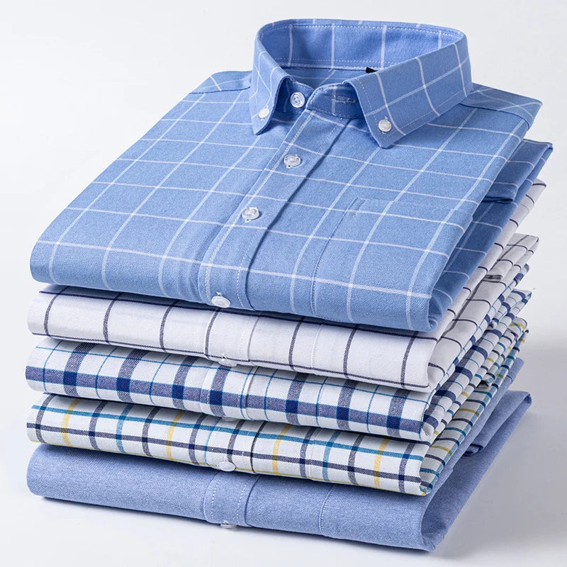Oxford Men Striped Plaid Shirts