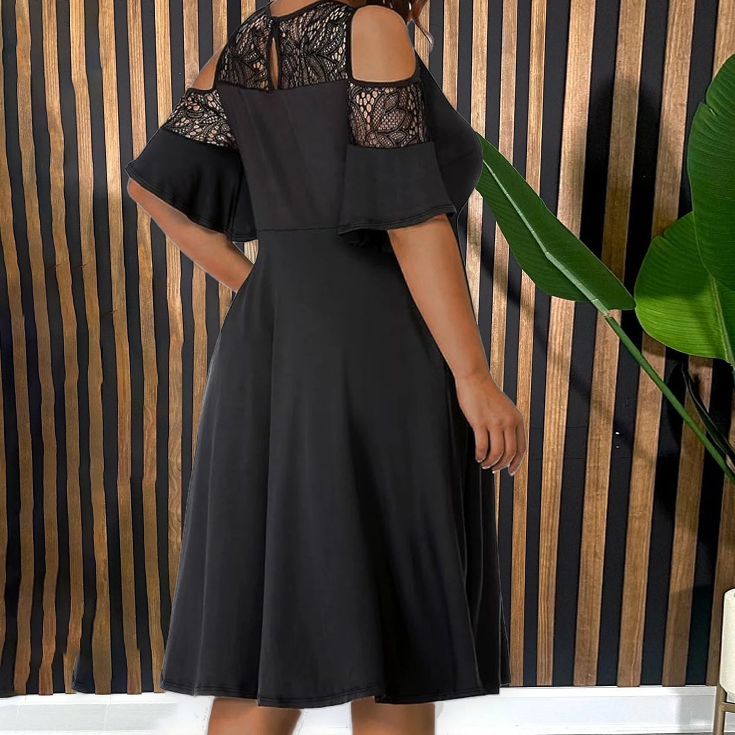 Women Plus Size Black Lace Cocktail Dress Line Party Dress