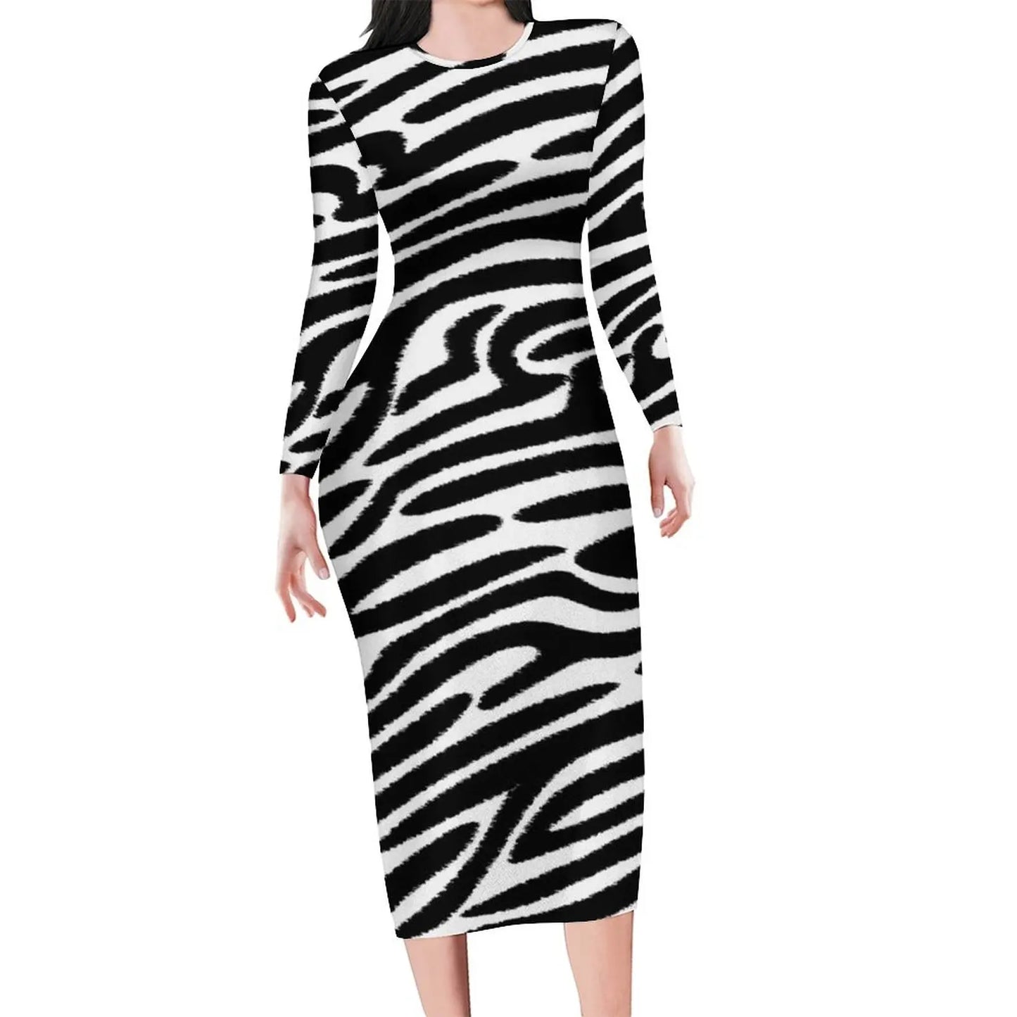 Colorful Zebra Dress Long Sleeve Vintage Dresses Summer Ladies Streetwear Bodycon Dress