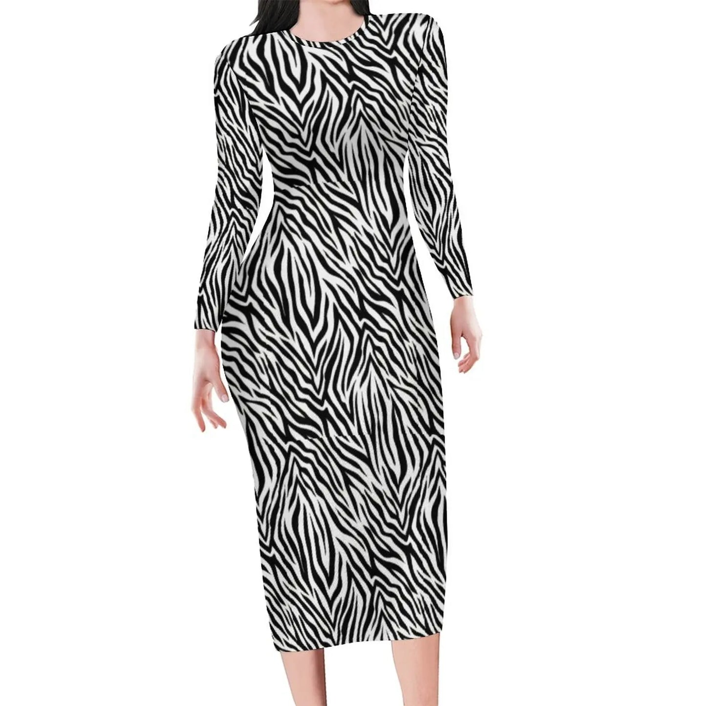 Colorful Zebra Dress Long Sleeve Vintage Dresses Summer Ladies Streetwear Bodycon Dress