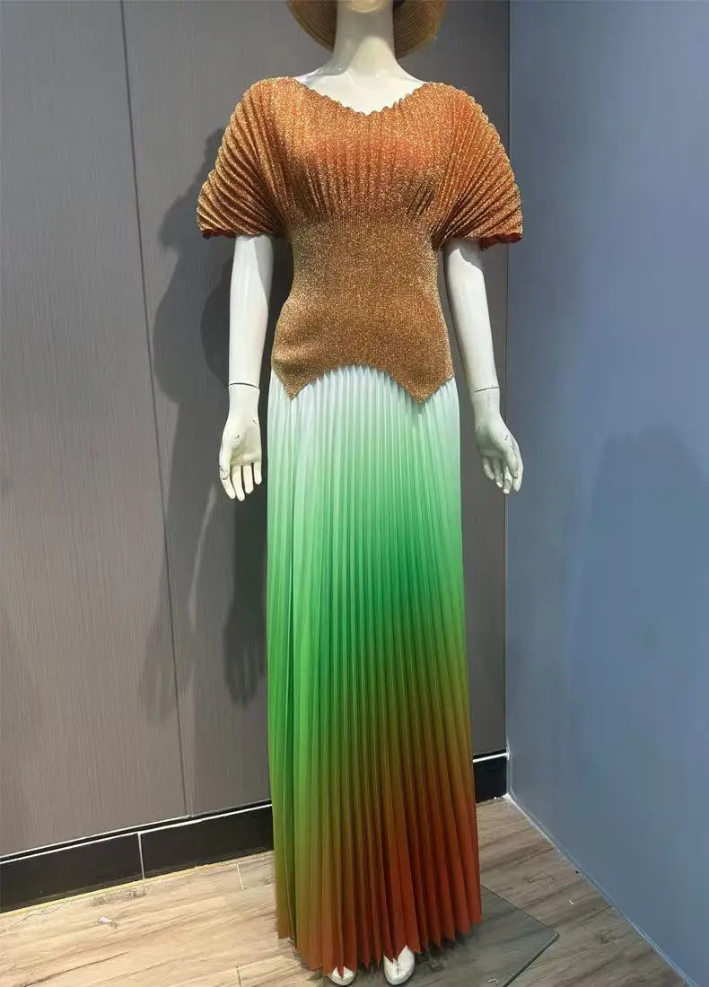 Pleated Free Size Size Women's Skirt and Top Set