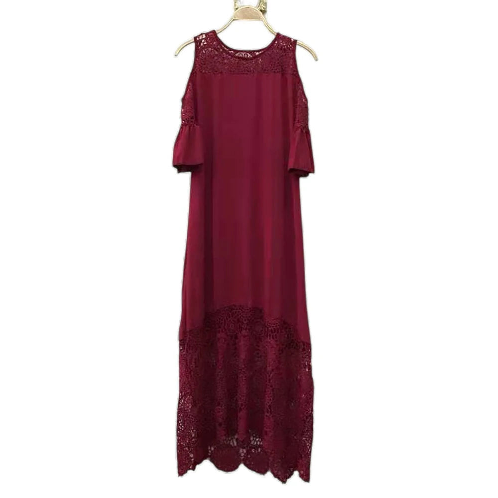 Party Dress Women Elegant Classy Plus Size Summer Round-Neck Off Shoulder Lace Short Sleeve Wedding Guest Dresses