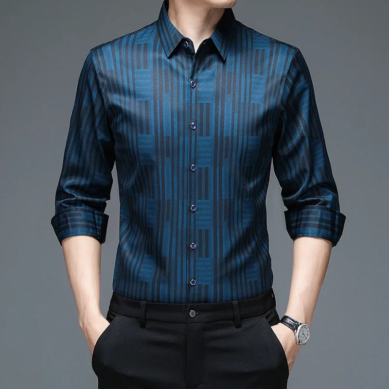 Casual Printed Long Sleeved Lapel Shirt Wrinkle Free Top