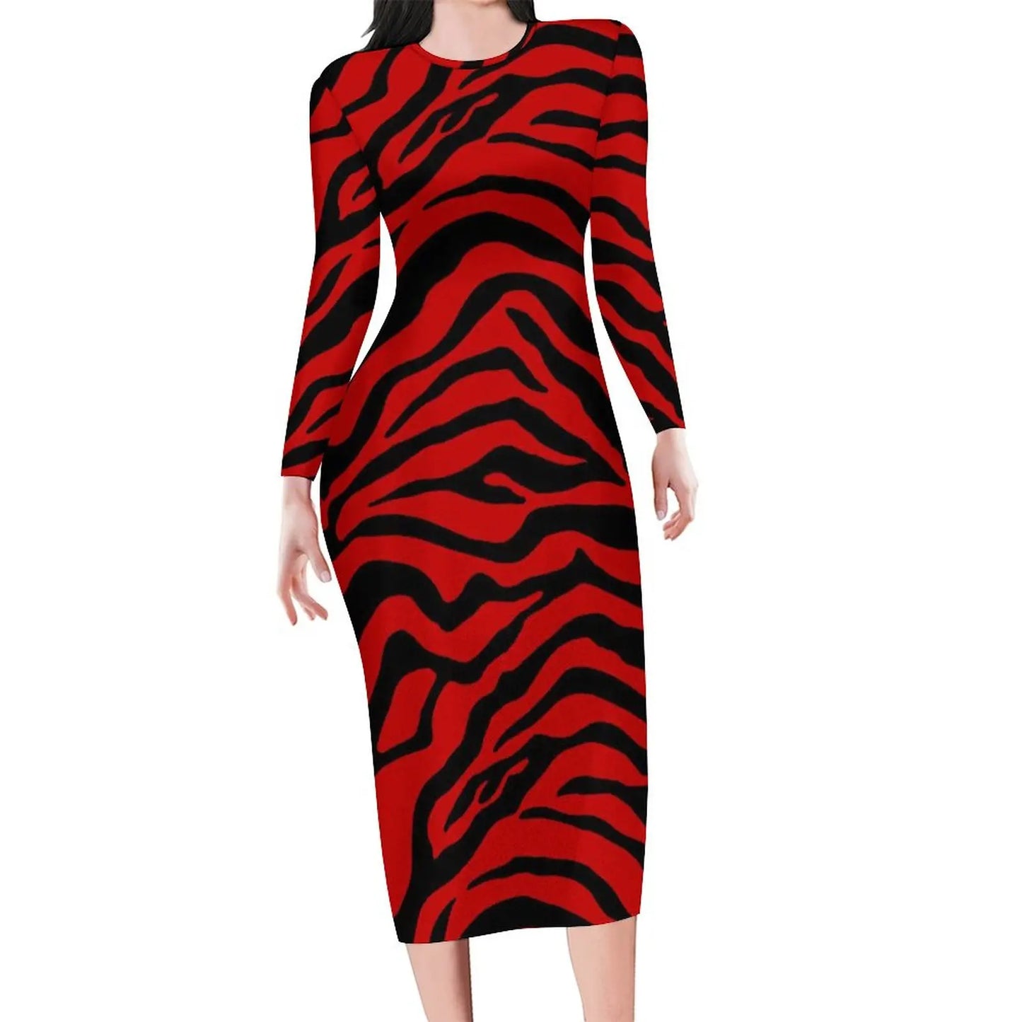 Colorful Zebra Dress Long Sleeve Vintage Dresses Summer Ladies Streetwear Bodycon Dress