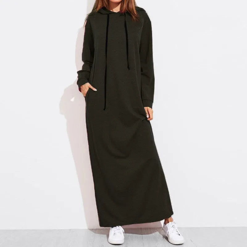Autumn And Winter Women's Long Sleeve Hooded Sweatshirt Dress Black Elegant Casual Dresses