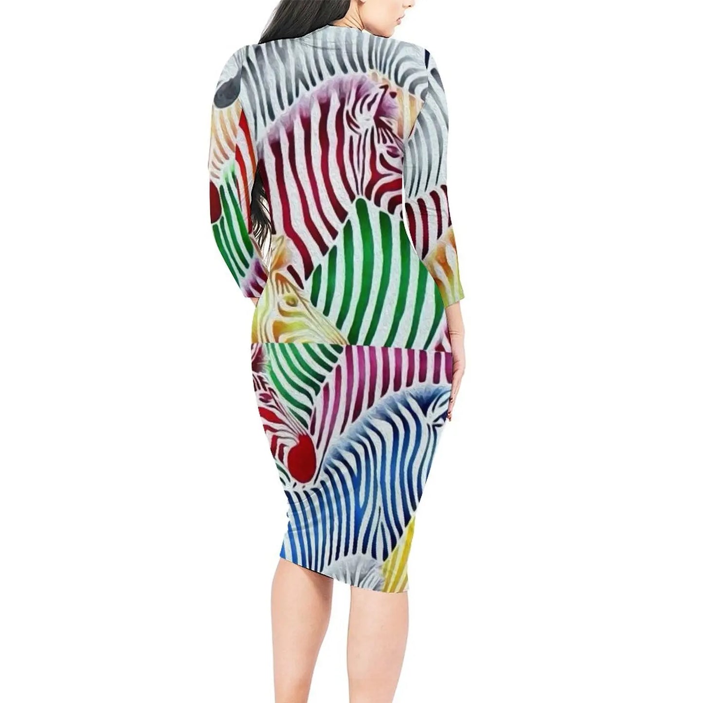 Colorful Zebra Dress Long Sleeve Vintage Dresses Summer Ladies Streetwear Bodycon Dress