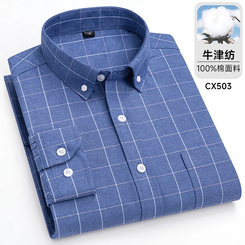 Oxford Men Striped Plaid Shirts