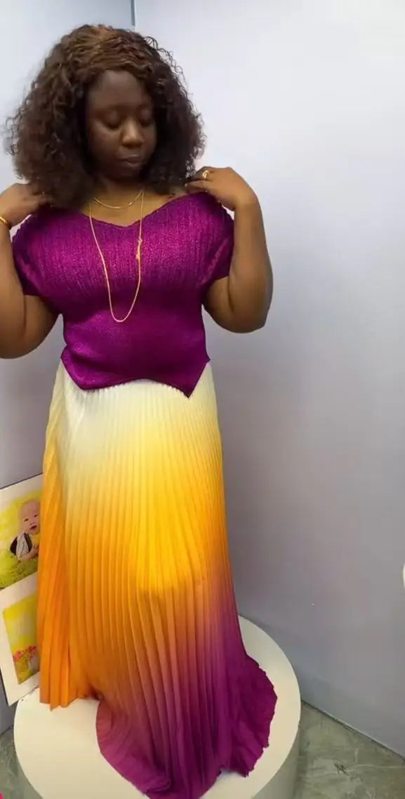 Pleated Free Size Size Women's Skirt and Top Set