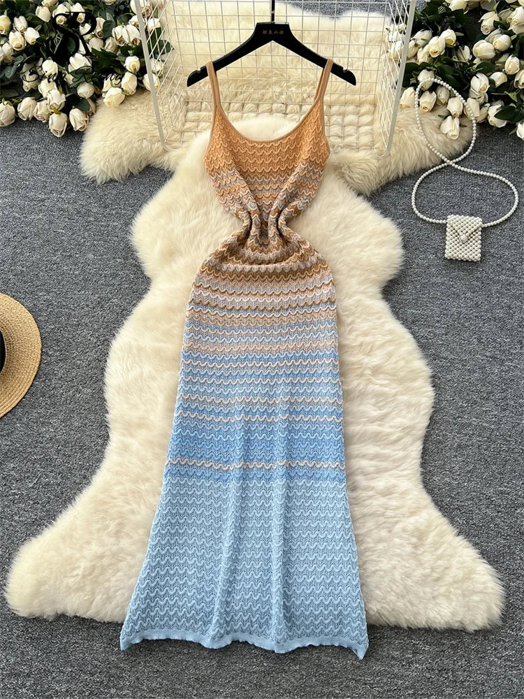 Beachwear Dress Spaghetti Strap Sleeveless Summer Women Vacation Long Dress