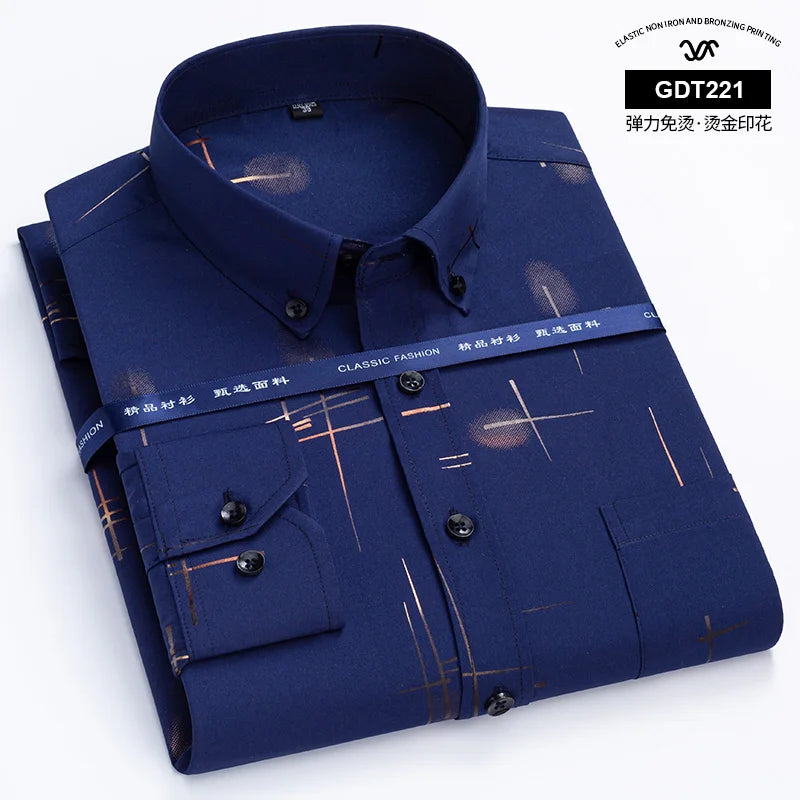 Anti-wrinkle Business Casual Print Thin Plaid Soft Slim Fit