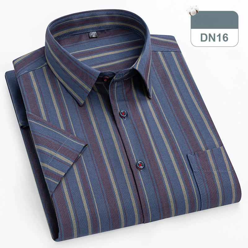 cotton oxford short sleeve shirts men slim fit formal shirt soft plaid office