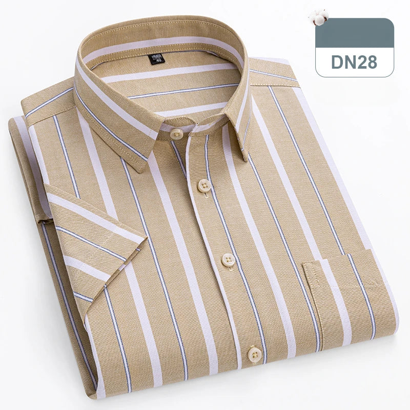 cotton oxford short sleeve shirts men slim fit formal shirt soft plaid office