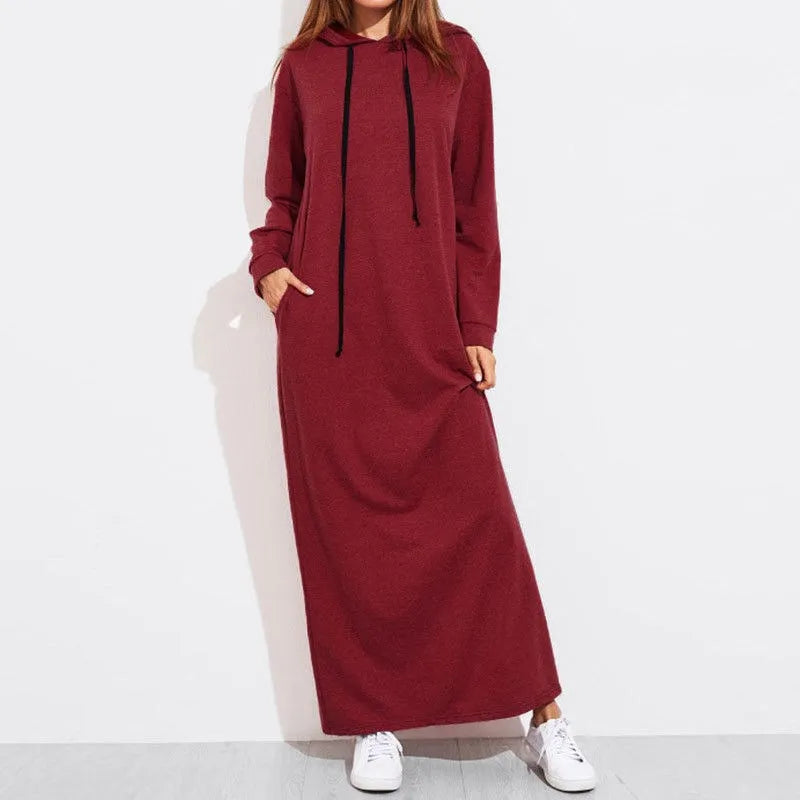 Autumn And Winter Women's Long Sleeve Hooded Sweatshirt Dress Black Elegant Casual Dresses