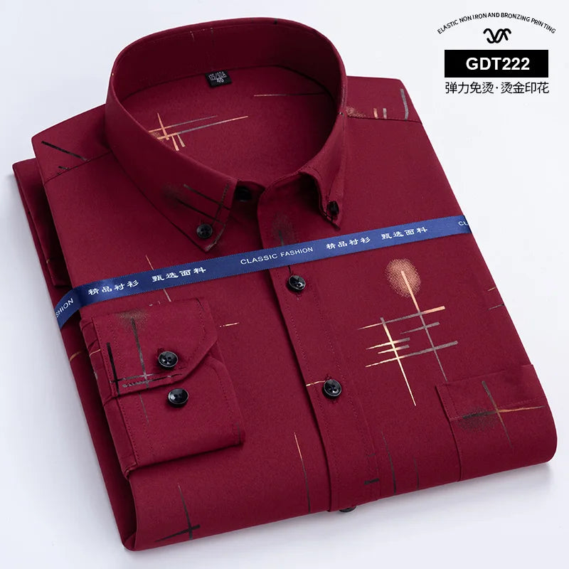 Anti-wrinkle Business Casual Print Thin Plaid Soft Slim Fit