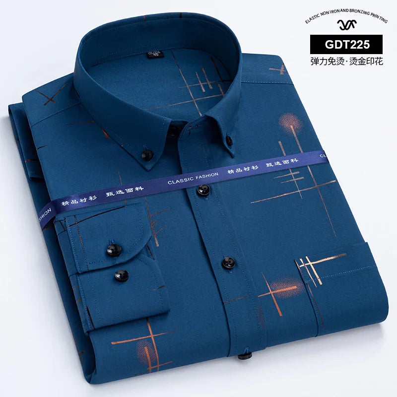 Anti-wrinkle Business Casual Print Thin Plaid Soft Slim Fit