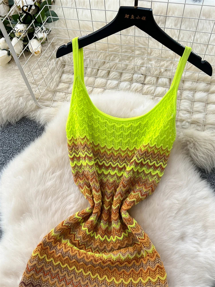 Beachwear Dress Spaghetti Strap Sleeveless Summer Women Vacation Long Dress